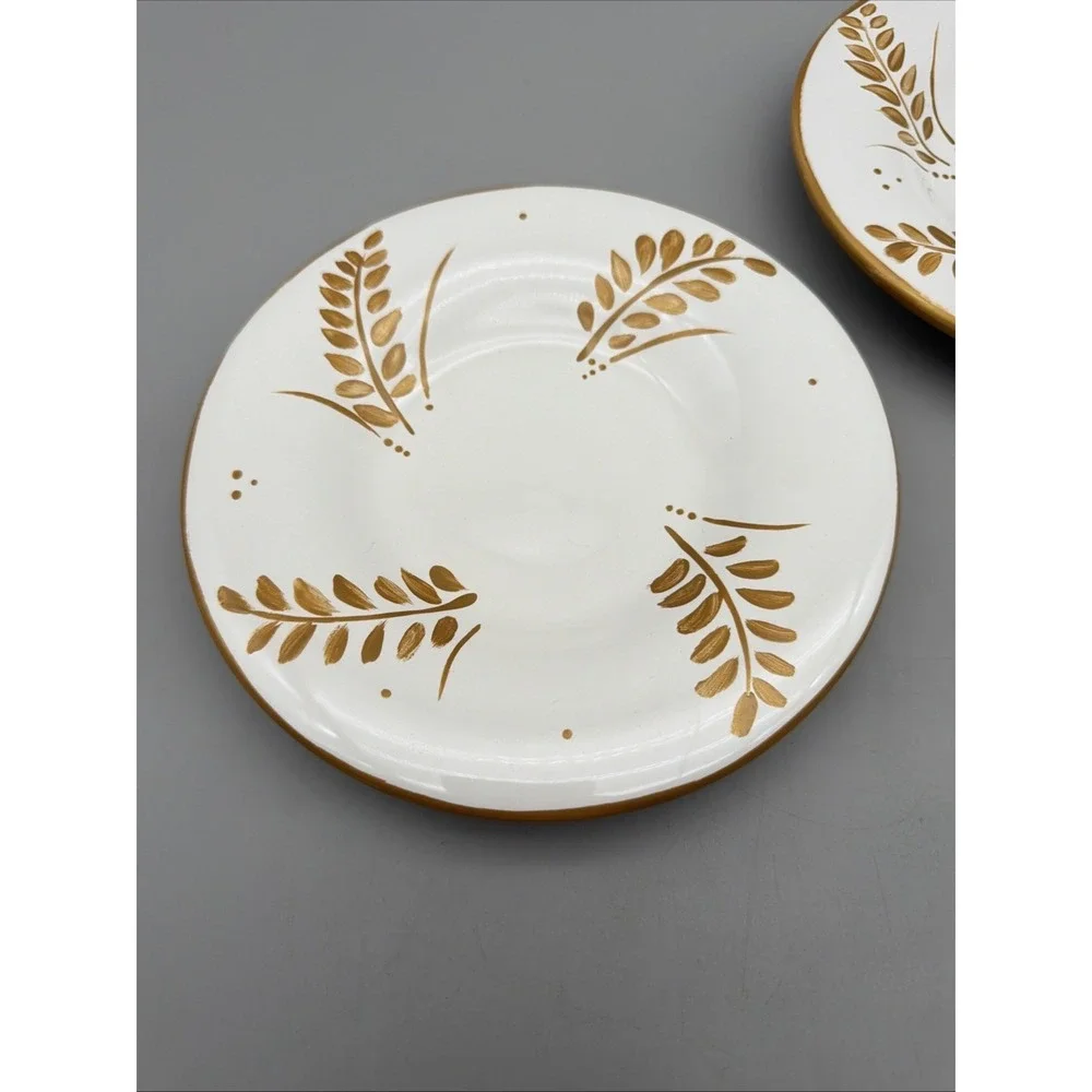 Pottery Barn Sausalito Gold Leaf Bread Dessert Salad Plates 7.5